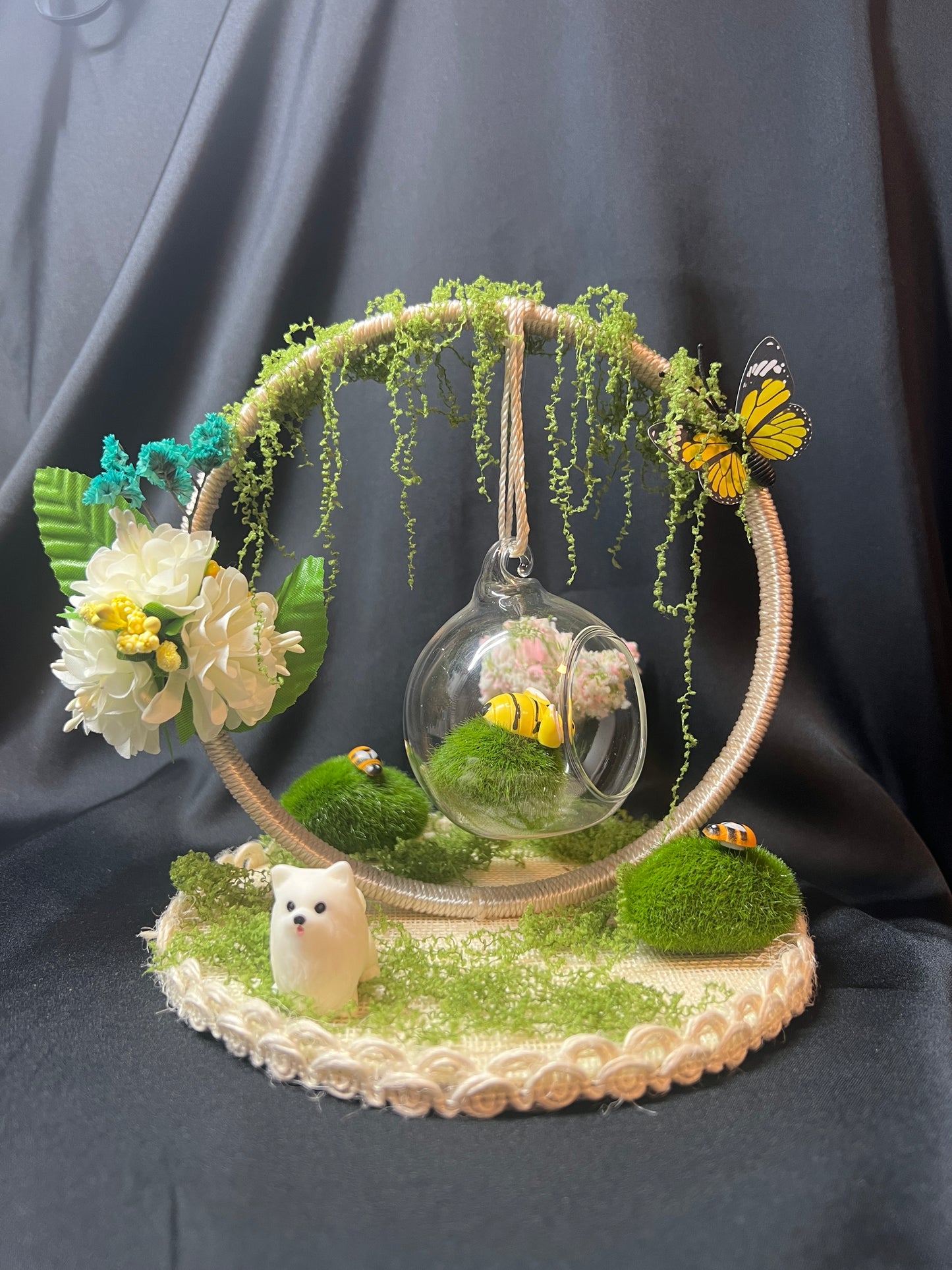 Handmade Miniature Hanging Garden Decor with Glass Globe | 17x15cm | Fairycore Aesthetic Ornament