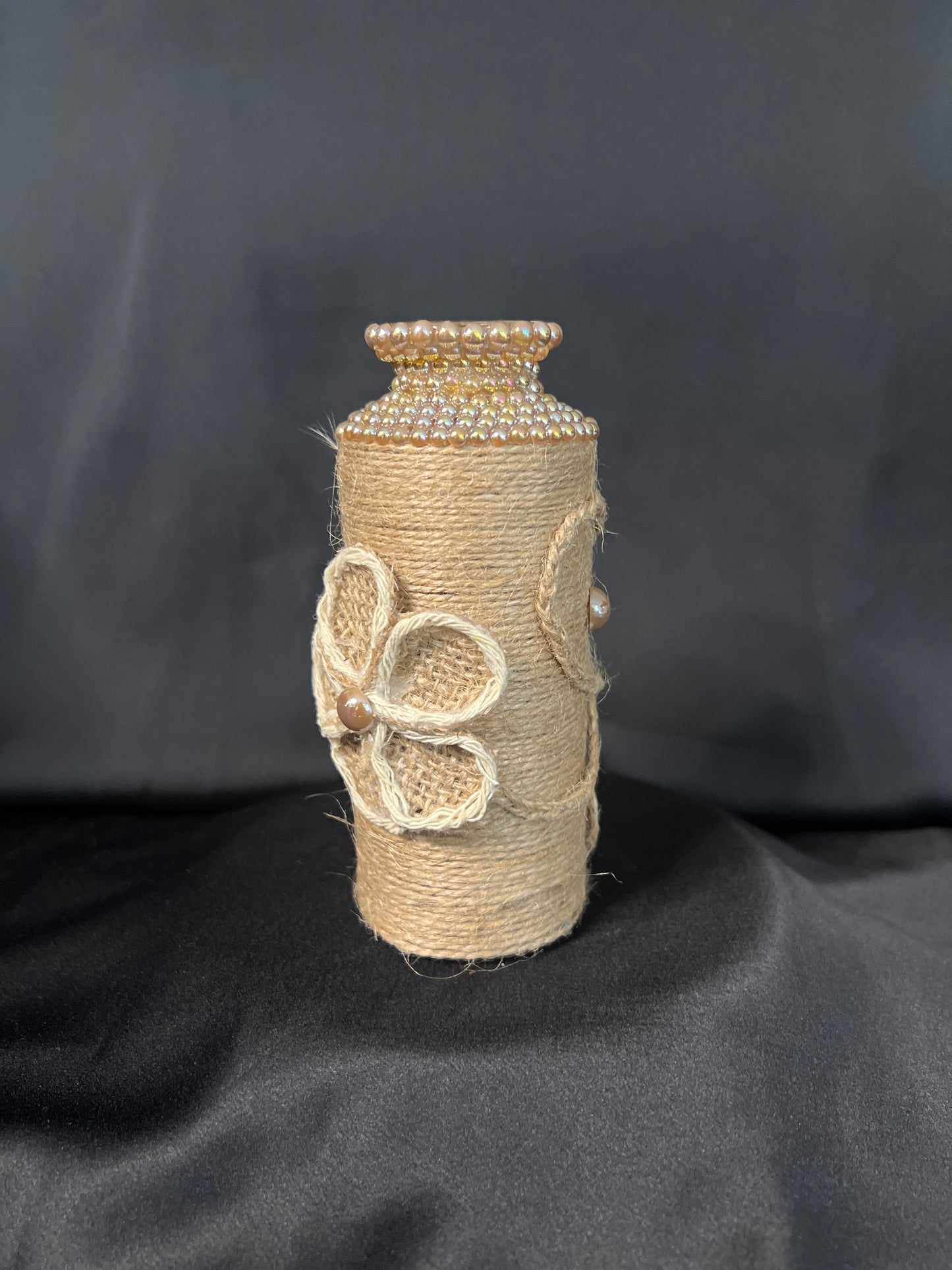Decorative Glass Vase – Jute & Pearl Accents