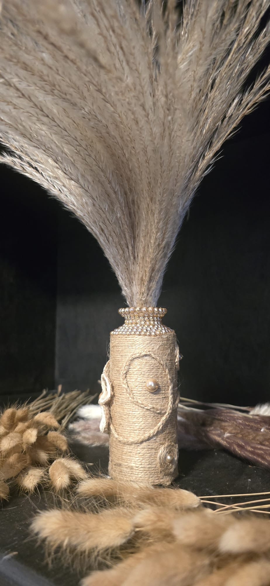 Decorative Glass Vase – Jute & Pearl Accents