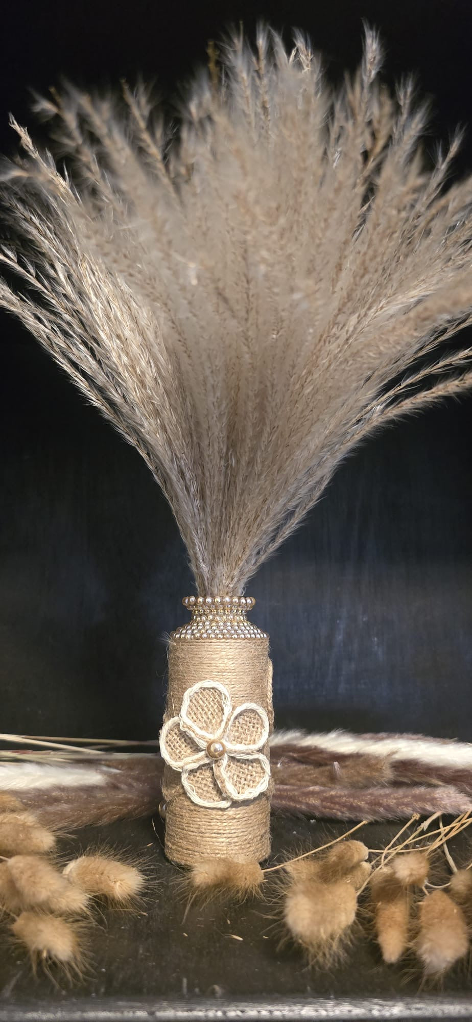 Decorative Glass Vase – Jute & Pearl Accents