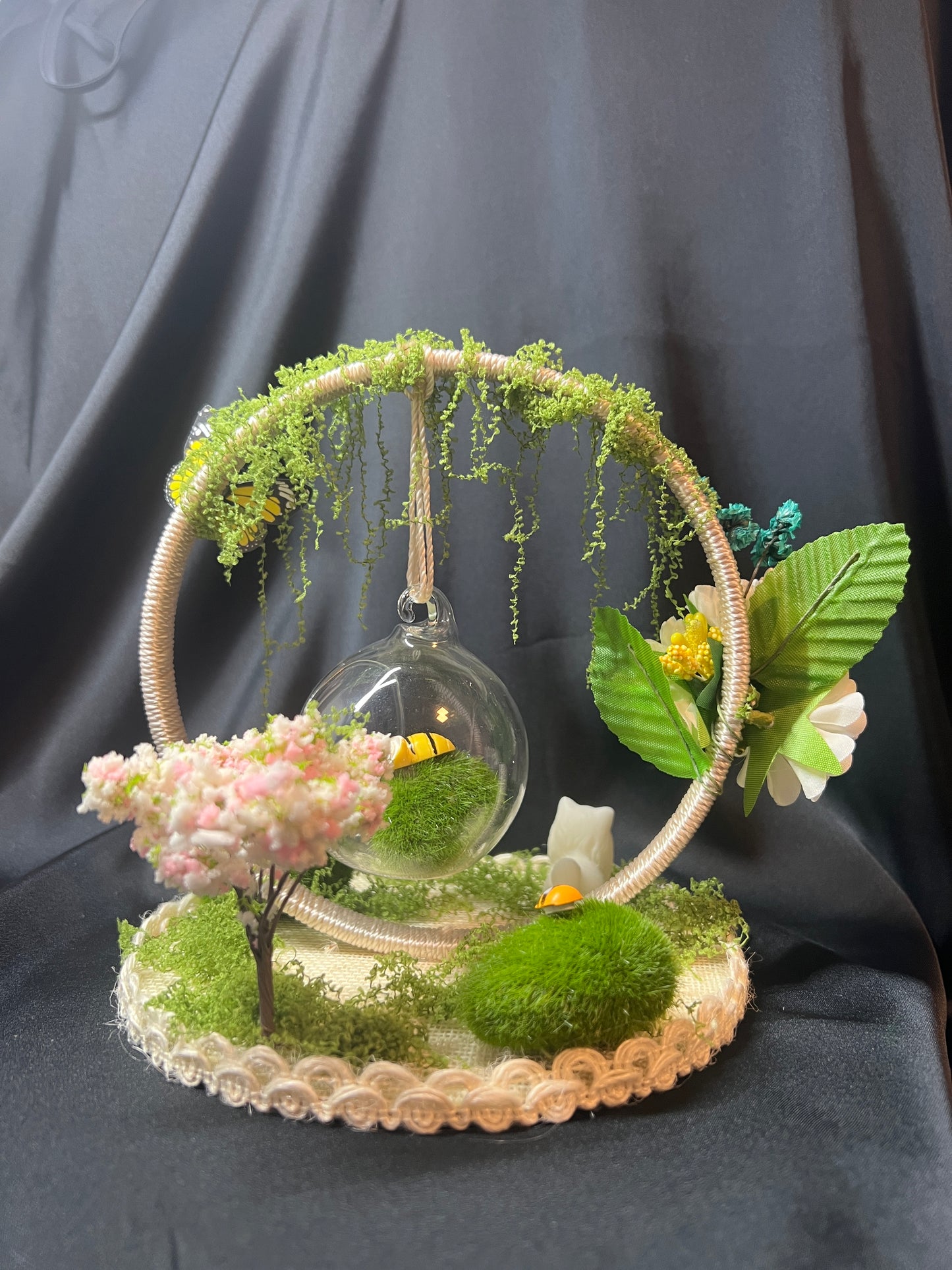 Handmade Miniature Hanging Garden Decor with Glass Globe | 17x15cm | Fairycore Aesthetic Ornament