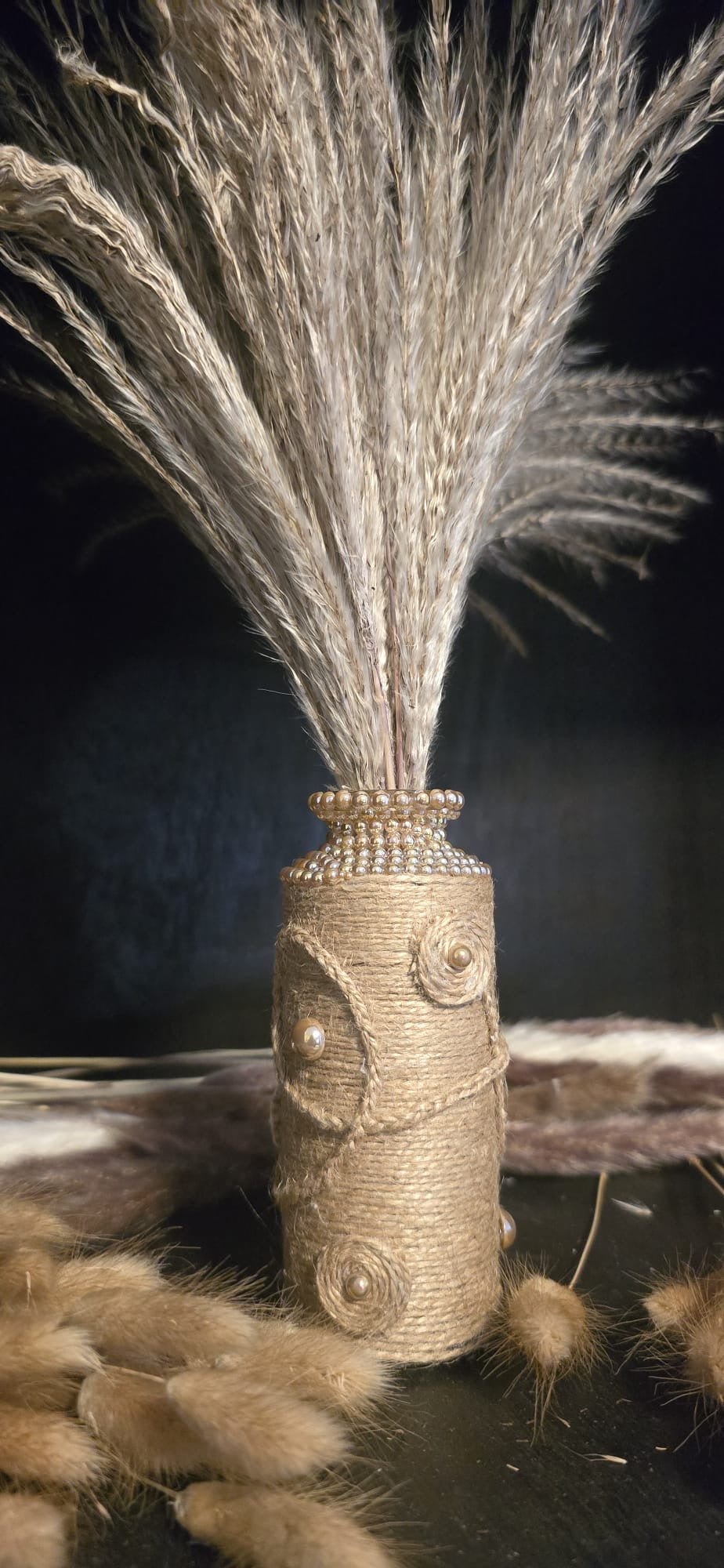 Decorative Glass Vase – Jute & Pearl Accents