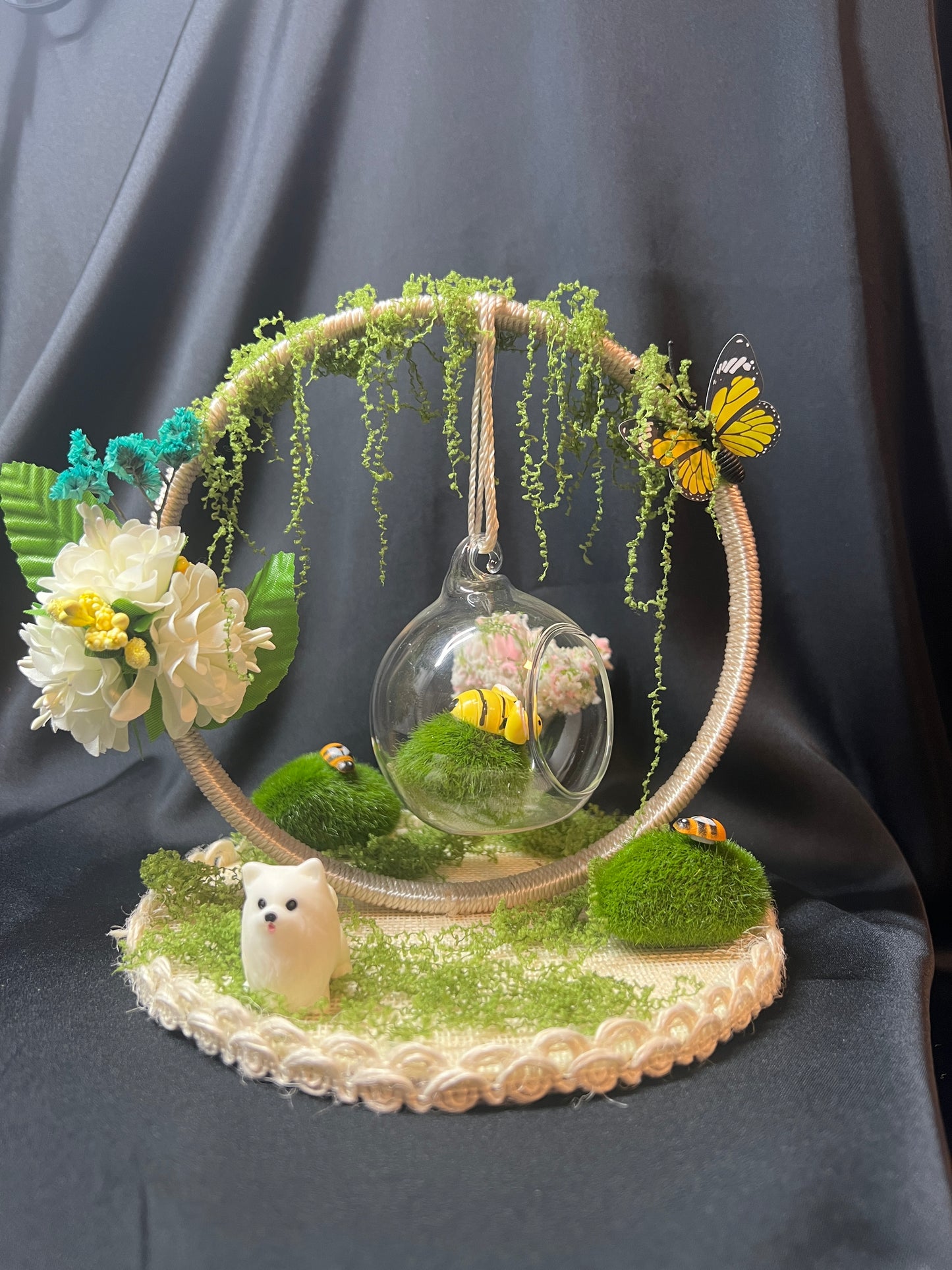 Handmade Miniature Hanging Garden Decor with Glass Globe | 17x15cm | Fairycore Aesthetic Ornament