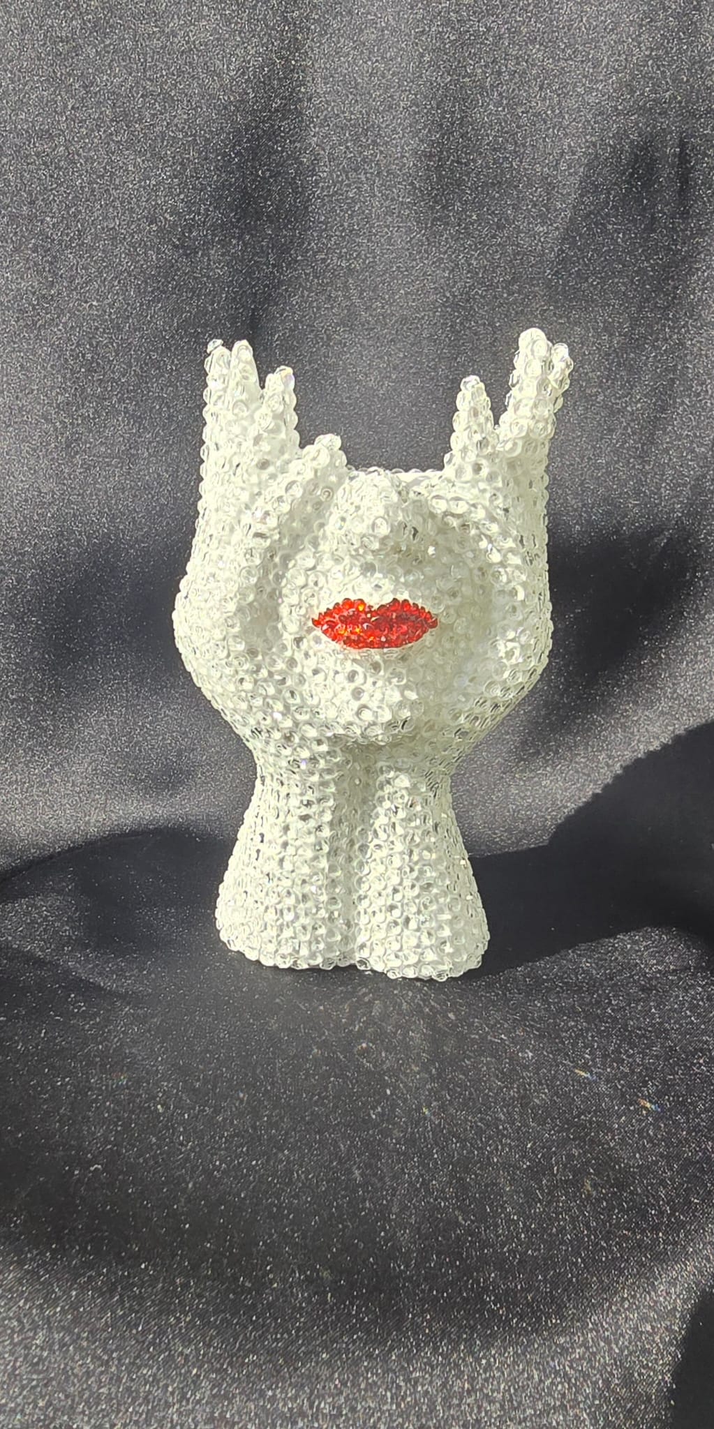 Crystal Crown Face Vase – Handmade Rhinestone Decor