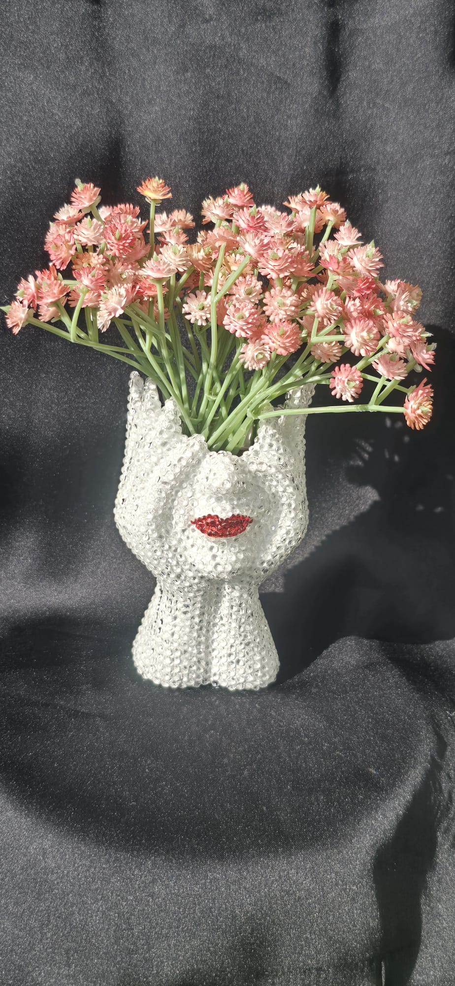 Crystal Crown Face Vase – Handmade Rhinestone Decor