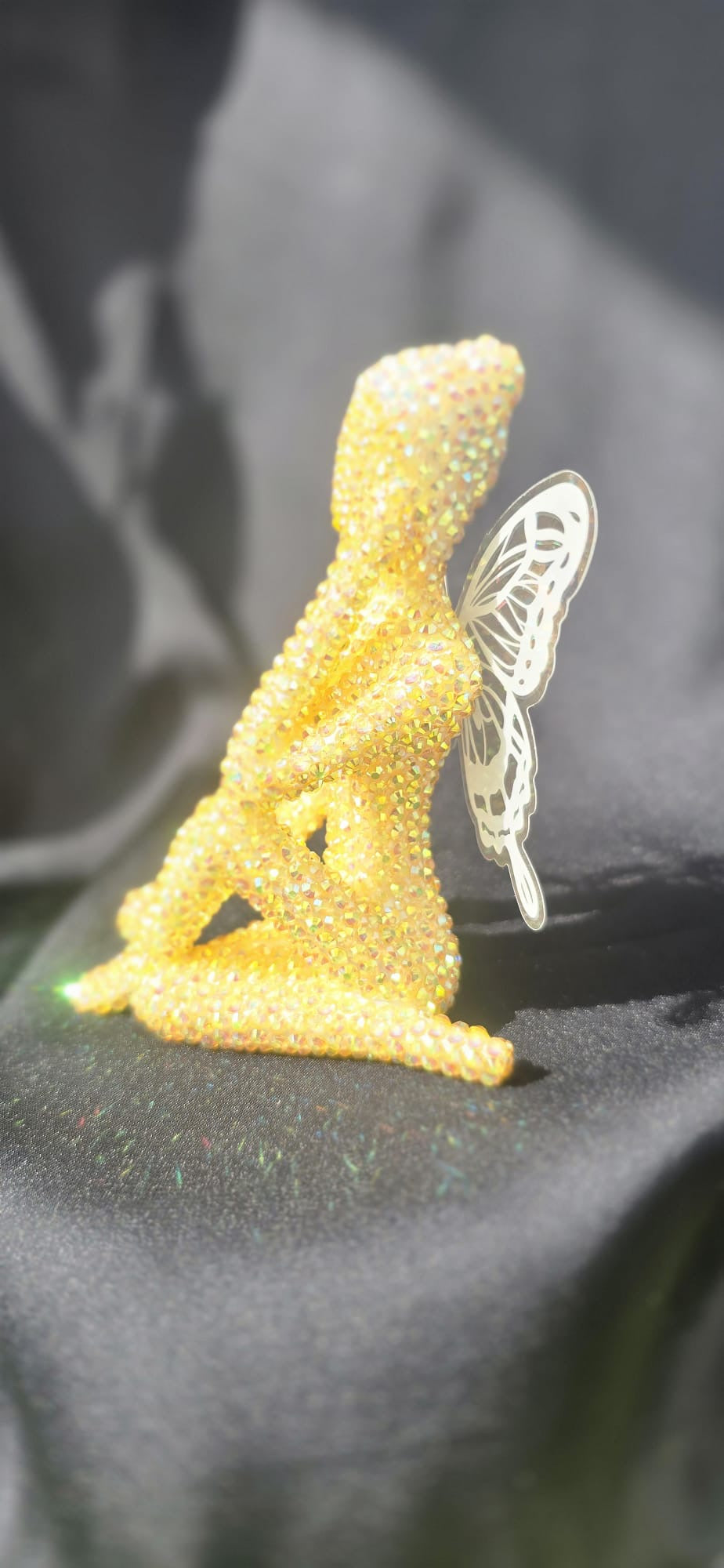 Handmade Golden Crystal Fairy Ornament – 10x5 cm Sparkly Figurine with Butterfly Wings
