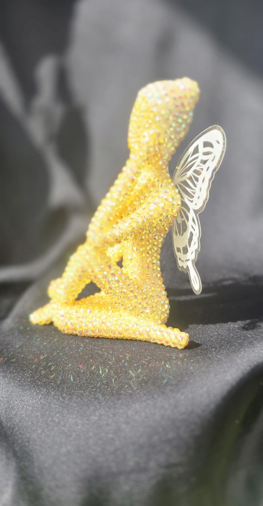 Handmade Golden Crystal Fairy Ornament – 10x5 cm Sparkly Figurine with Butterfly Wings