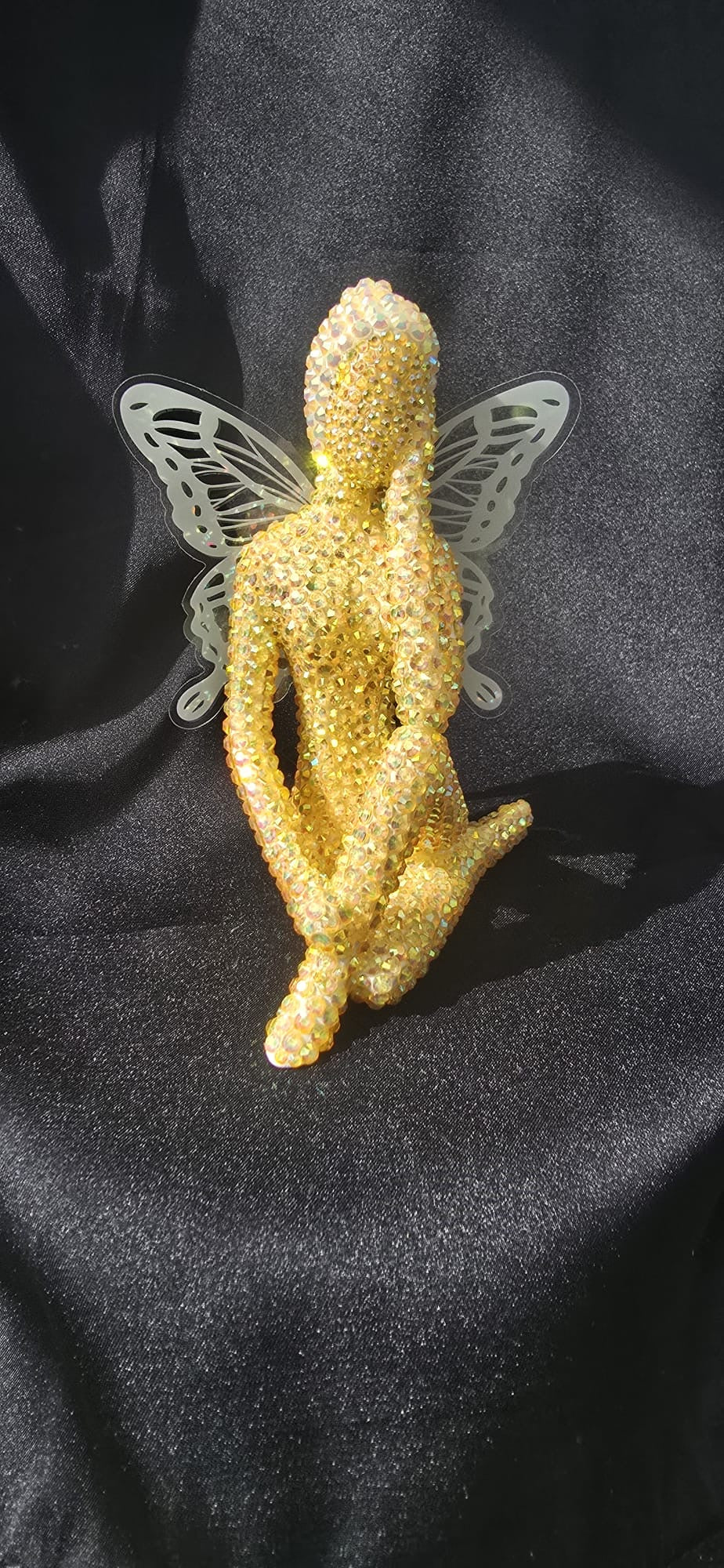 Handmade Golden Crystal Fairy Ornament – 10x5 cm Sparkly Figurine with Butterfly Wings