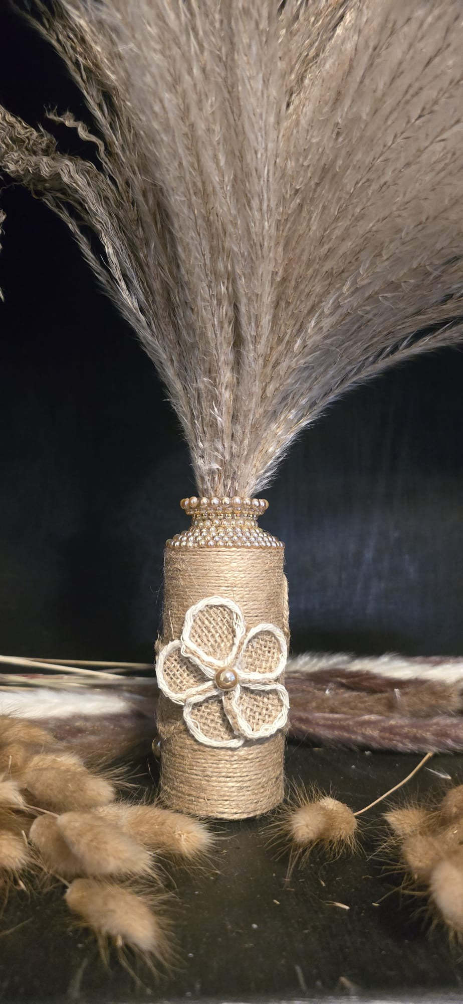 Decorative Glass Vase – Jute & Pearl Accents