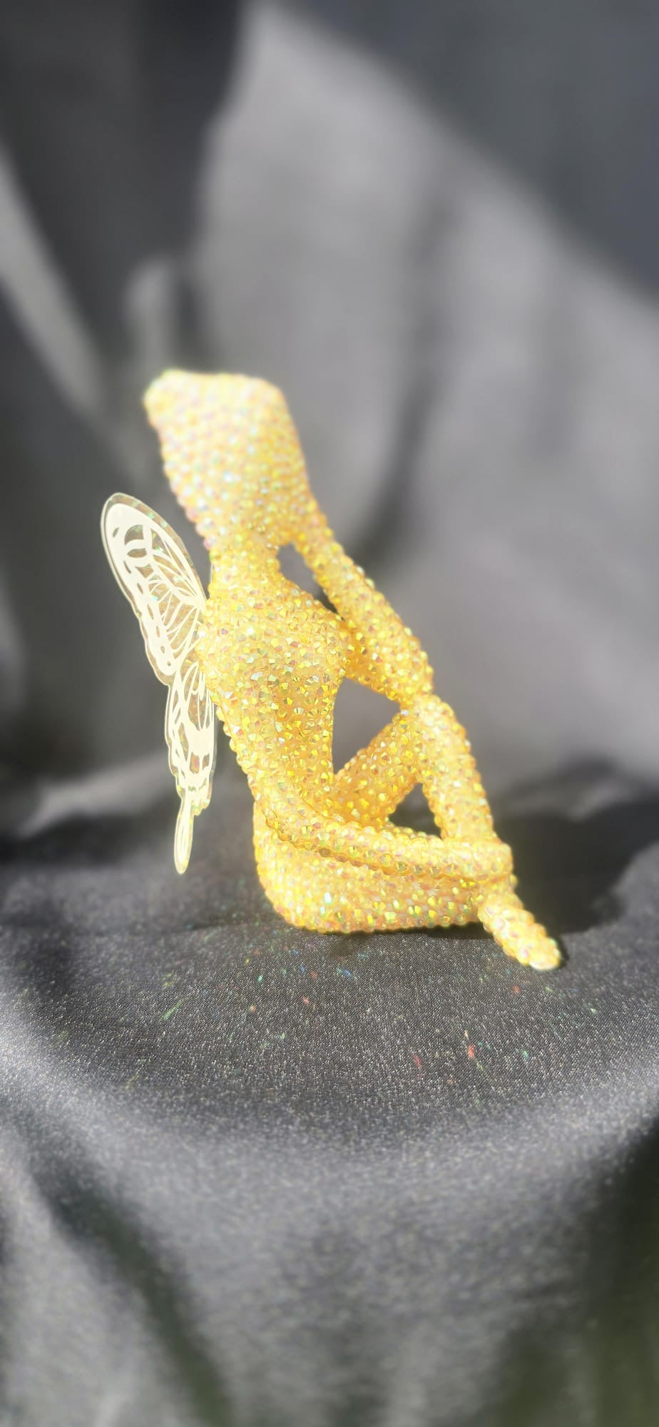 Handmade Golden Crystal Fairy Ornament – 10x5 cm Sparkly Figurine with Butterfly Wings